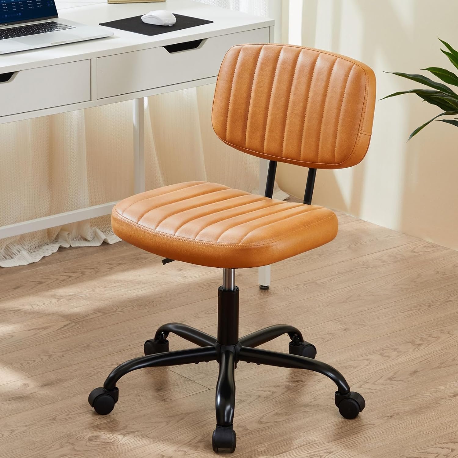 Compact Armless Swivel Vanity Chair with Lumbar Support and Height Adjustment Compact Armless Swivel Vanity Chair with Lumbar Support and Height Adjustment - Image 1